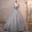 Élégant Gris Paillettes Robe De Bal Gonflée 2023 Robe Boule Encolure Carrée Manches Courtes Dos Nu Longue Promo Robe De Ceremonie
