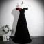 Fashion Black Velvet Appliques Evening Dresses 2025 A-Line / Princess Off-The-Shoulder Sleeveless Backless Floor-Length / Long Formal Dresses