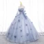 Chic / Beautiful Sky Blue Appliques Prom Dresses 2022 Ball Gown Strapless Long Sleeve Backless Floor-Length / Long Prom Formal Dresses
