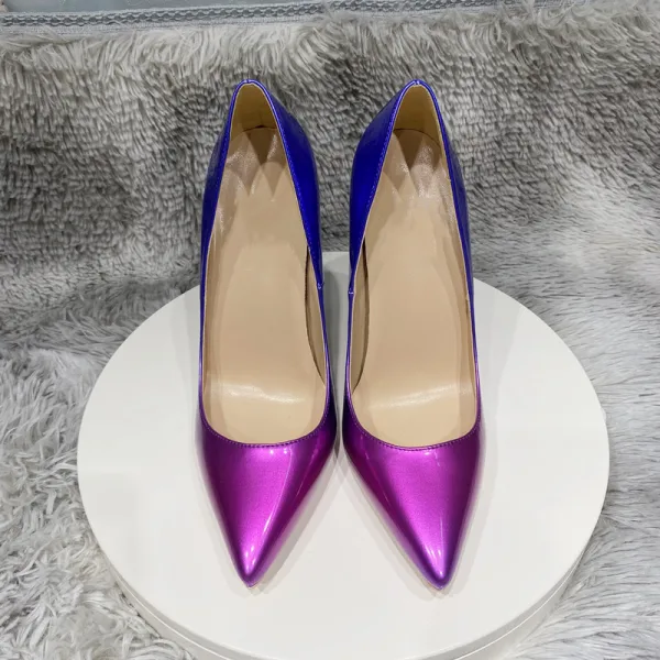 Mode Grön Patchwork Fest Lackläder Pumps 2022 12 cm Stilettklackar Spetsiga Pumps Högklackade