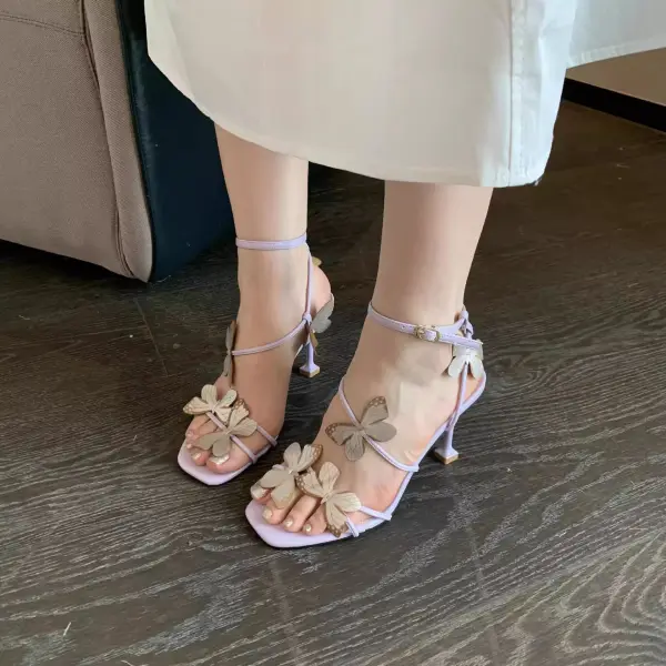 Lovely Lavender Butterfly Outdoor / Garden Womens Sandals 2026 7 cm Stiletto Heels Open / Peep Toe Sandals