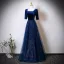 Vintage / Retro Navy Blue Star Sequins Mother Of The Bride Dresses 2025 A-Line / Princess Square Neckline Short Sleeve Backless Floor-Length / Long