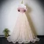 Elegante Rosa Perlenstickerei Applikationen Ballkleider 2025 Off Shoulder Kurze Ärmel Rückenfreies Sweep / Pinsel Zug Tülle Festliche Kleider