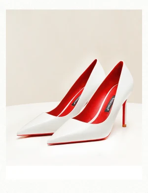 Mode Blanche Bureau Ol Cuir Verni Escarpins 2024 Cuir 8 Cm Talons Aiguilles À Bout Pointu Escarpins Talons Hauts