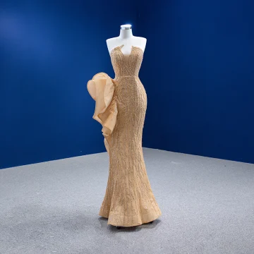 High End Champagne Avondjurken 2022 Trompet Zeemeermin Strapless Kralen Pailletten Mouwloos Ruglooze Lange Avond Gelegenheid Jurken