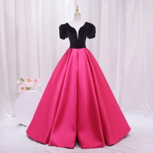 Vintage Retro Ethnic Fuchsia Beading Prom Dresses 2024 Ball Gown Scoop Neck Floor Length Long Polyester Backless Prom Short Sleeve Formal Dresses