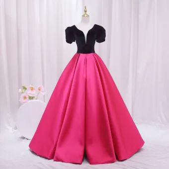 Vintage Originale Ethnique Fushia Perlage Robe De Bal 2024 Robe Boule Encolure Dégagée Longue Polyester Dos Nu Promo Manches Courtes Robe De Ceremonie