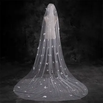 Charming White Handmade Butterfly Pearl Sweep Train Wedding Veils 2025