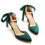 Charmant Dunkelgrün Perle Knöchelriemen Schleife Abend Sandalen Damen 2023 7 cm Stilettos Spitzschuh Sandaletten Hochhackige