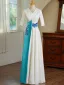 Vintage Hvit To farger Ballkjoler 2025 Prinsesse V-Hals 1/2 Ermer Lange Ball Formelle Kjoler