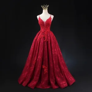 Sexy Bordeaux Perlage Paillettes En Dentelle Fleur Robe De Soirée 2023 Princesse Bretelles Spaghetti Sans Manches Dos Nu Longue Soirée Robe De Ceremonie