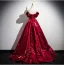 Chic / Beautiful Burgundy Sweep Train Prom Dresses 2025 Ball Gown Off-The-Shoulder Short Sleeve Backless Formal Dresses