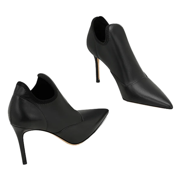 Simple Noire Désinvolte Escarpins 2023 Cuir 8 cm Talons Aiguilles À Bout Pointu Escarpins Talons Hauts