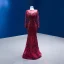 Vintage / Retro High-end Burgundy Sequins Evening Dresses 2022 Trumpet / Mermaid Scoop Neck Long Sleeve Bow Royal Train Prom Formal Dresses
