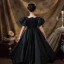 Audrey Hepburn Style Black Pearl Rhinestone Lace Flower Satin Flower Girl Dresses 2024 Ball Gown Birthday Scoop Neck Puffy Short Sleeve Floor-Length / Long