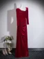 Modest / Simple Red Velvet Prom Dresses 2026 A-Line / Princess Square Neckline 3/4 Sleeve Backless Floor-Length / Long Formal Dresses