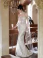 Sexy Bling Bling Ivoire Perlage Perle Paillettes Robe De Soirée 2026 Trompette / Sirène De l'épaule Sans Manches Dos Nu Train De Balayage Soirée Robe De Ceremonie