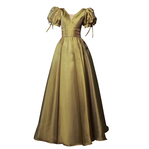 Elegant Clover Green Prom Dresses 2022 A-Line / Princess V-Neck Puffy Short Sleeve Backless Floor-Length / Long Prom Formal Dresses