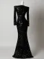 Sparkly Black Sequins Rhinestone Evening Dresses 2026 Trumpet / Mermaid Scoop Neck Long Sleeve Floor-Length / Long Formal Dresses