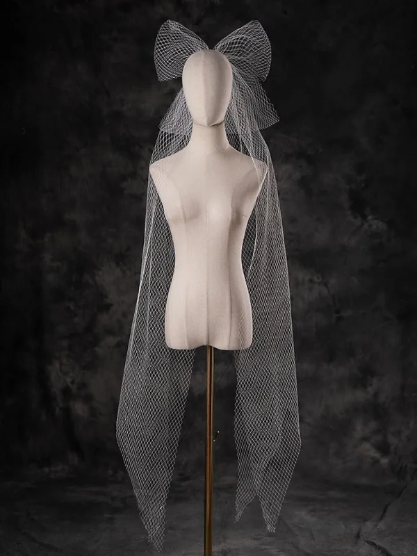 Unusual White Bow Tulle Wedding Veils 2025