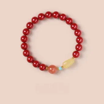 Chinese Style Red Handmade Cinnabar Amber Bracelets 2025 Accessories