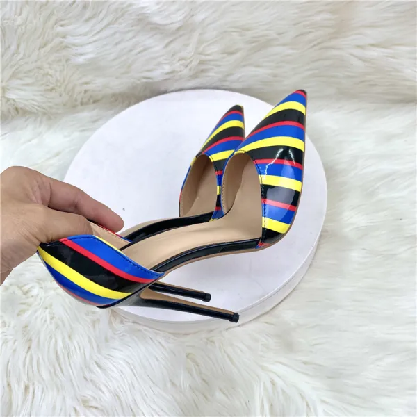 Moda Multi-Kolory W paski Wieczorowe Buty Damskie 2023 12 cm Szpilki Szpiczaste Buty Damskie Wysokie Obcasy
