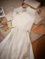Style Chinois Blanche Impression Longue Cheongsam 2024 Princesse Col Haut Manches Courtes