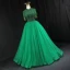 Haut de Gamme Vert Fait main Perlage Paillettes Robe De Bal 2022 Robe Boule Col Haut Faux Diamant Gland Manches Courtes Dos Nu Longue Robe De Ceremonie