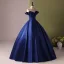 Vintage / Retro Elegant Navy Blue Satin Prom Dresses 2024 Ball Gown Off-The-Shoulder Short Sleeve Backless Floor-Length / Long Prom Formal Dresses