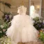 Lovely White Cascading Ruffles Appliques Birthday Flower Girl Dresses 2025 Ball Gown Scoop Neck Sleeveless Backless Floor-Length / Long