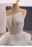 Fashion Grey Cascading Ruffles Glitter Prom Dresses 2025 Ball Gown Spaghetti Straps Sleeveless Floor-Length / Long Tulle Prom Formal Dresses