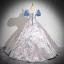 Elegant Sky Blue Printing Prom Dresses Formal Dresses 2024 Ball Gown Square Neckline Bow Puffy Short Sleeve Backless Prom Floor-Length / Long