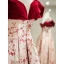 Elegant Burgundy Printing Prom Dresses 2023 A-Line / Princess Off-The-Shoulder Ruffle Short Sleeve Backless Floor-Length / Long Prom Formal Dresses