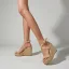 Schöne Schwarz Strassenmode Flechten Sandalen Damen 2022 Knöchelriemen 11 cm Keilabsatz Peeptoes Sandaletten