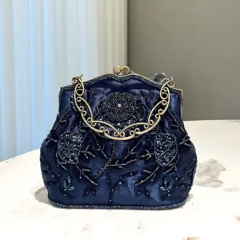 Vintage Retro Navy Blue Beading Prom Clutch Bags 2024
