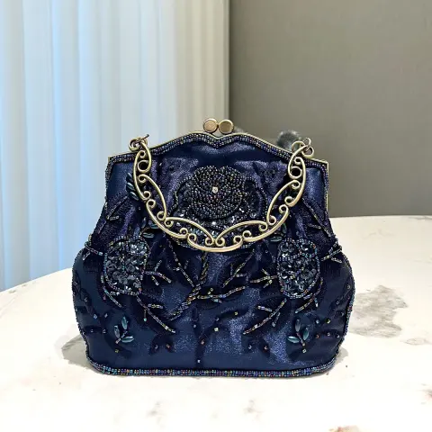 Vintage Marineblau Perlenstickerei Ball Clutch Tasche 2024