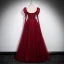 Elegant Burgundy Beading Rhinestone Prom Dresses 2023 A-Line / Princess Scoop Neck Puffy Short Sleeve Backless Floor-Length / Long Formal Dresses