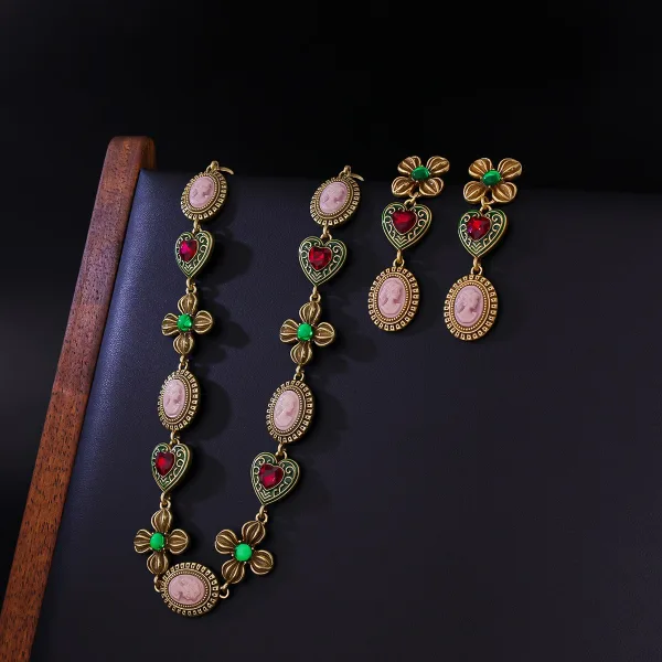 Vintage / Retro Medieval Brown Handmade  Heart-shaped Flower Alloy Prom Earrings Necklaces Accessories 2025
