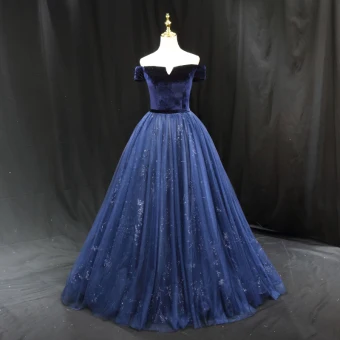 Vintage Originale Bleu Marine Paillettes Robe De Bal 2023 Robe Boule De L Épaule Sans Manches Dos Nu Longue Promo Robe De Ceremonie