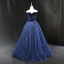 Vintage / Retro Navy Blue Sequins Prom Dresses 2023 Ball Gown Off-The-Shoulder Sleeveless Backless Floor-Length / Long Prom Formal Dresses