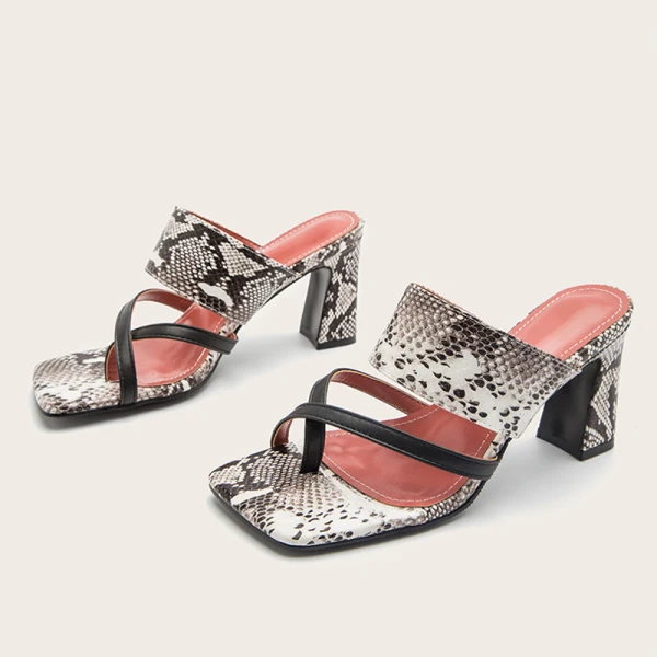 Romain Blanche Motif Peau De Serpent Sandales Femme 2022 Vêtement de rue 8 cm Talons Épais Peep Toes / Bout Ouvert Sandales Talons Hauts