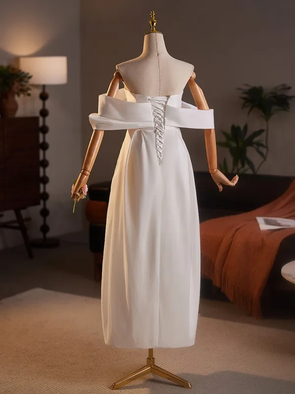 Chic / Beautiful White Engagement Prom Dresses 2025 A-Line / Princess Off-The-Shoulder Sleeveless Backless Floor-Length / Long Prom Formal Dresses