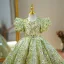Bling Bling Vert Perlage Paillettes Anniversaire Robe Ceremonie Fille 2024 Robe Boule Encolure Dégagée Gonflée Manches Courtes Longue