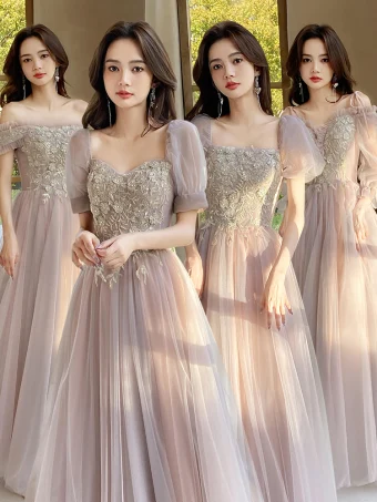 Simple Rougissant Rose En Dentelle Fleur Perle Paillettes Robe Demoiselle D Honneur 2022 Princesse Manches Courtes Dos Nu Longue