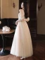 Charming Blushing Pink Sequins Lace Flower Prom Dresses 2023 A-Line / Princess Off-The-Shoulder Sleeveless Backless Floor-Length / Long Prom Formal Dresses