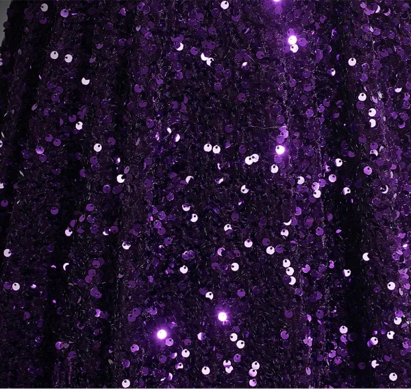 Sparkly Purple Sequins Evening Dresses 2026 A-Line / Princess V-Neck Short Sleeve Backless Floor-Length / Long