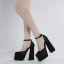 Chic / Belle Noire Soirée Sandales Femme 2023 Bride Cheville Imperméables 14 cm Faux Diamant Talons Aiguilles Pied Carré Sandales Talons Hauts