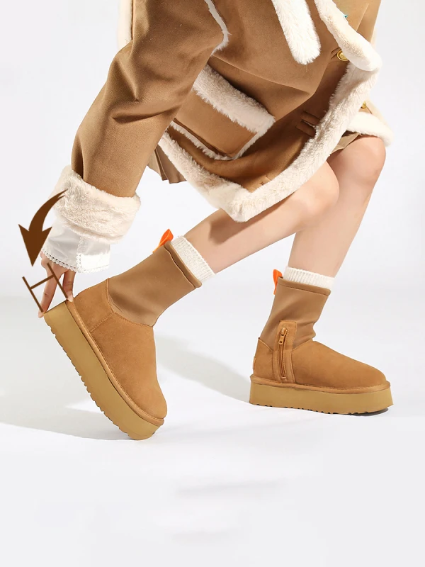 Comfortable Brown Winter Street Wear Snow Boots 2024 Womens Boots Leather Round Toe Womens Boots
