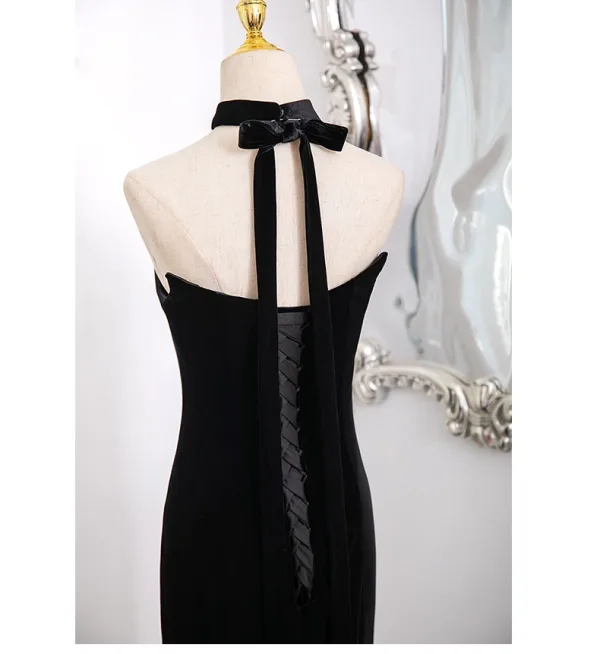 Sexy Black Evening Dresses 2024 Ball Gown Strapless Sleeveless Backless Sweep Train Evening Party Formal Dresses
