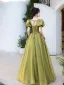 Chic / Belle Vert Cendré Robe De Bal 2025 Princesse V-Cou Gonflée Manches Courtes Dos Nu Longue Robe De Ceremonie